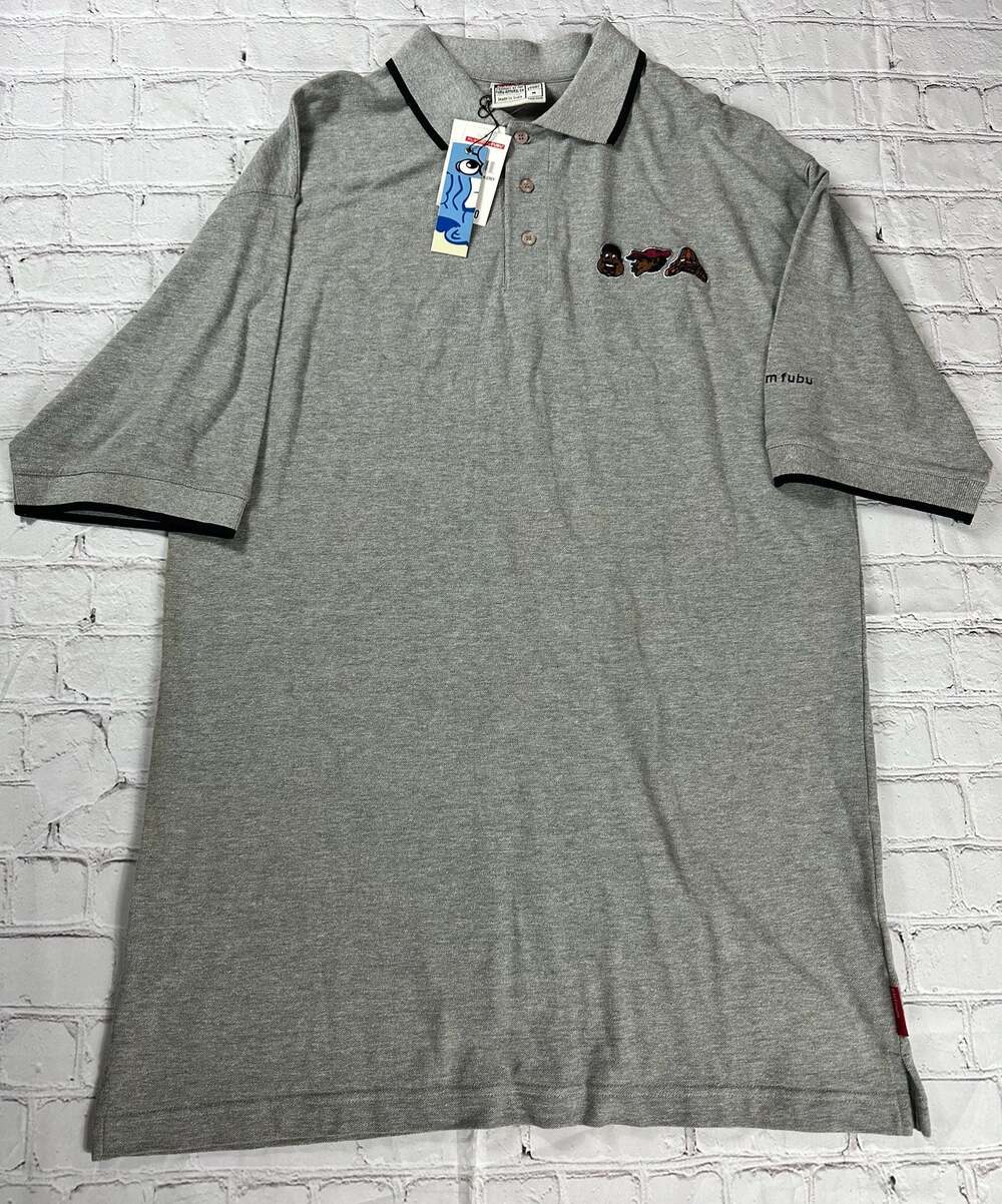 Platinum Fubu Fat Albert The Gang Embroidered Grey Short Sleeve Polo Shirt